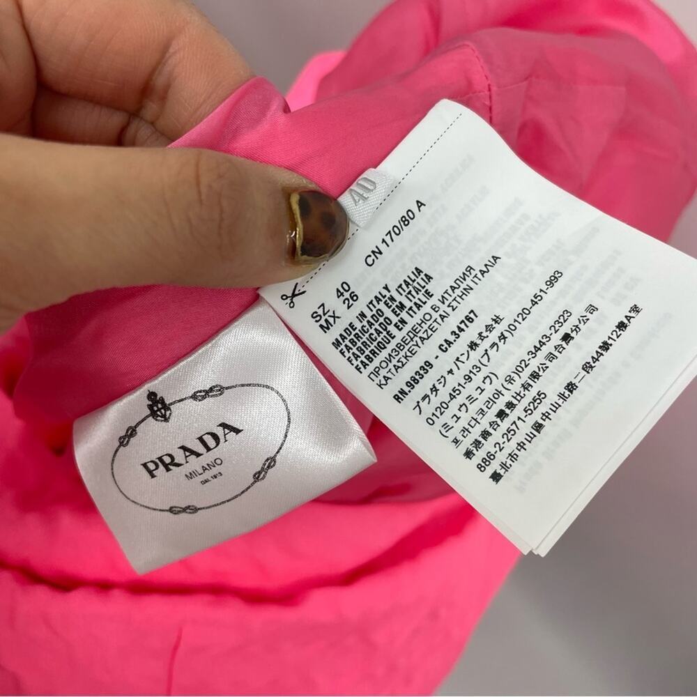 PRADA V-Neck Sleeveless A-Line Textured Dress in Neon Pink - Picture 6 of 7